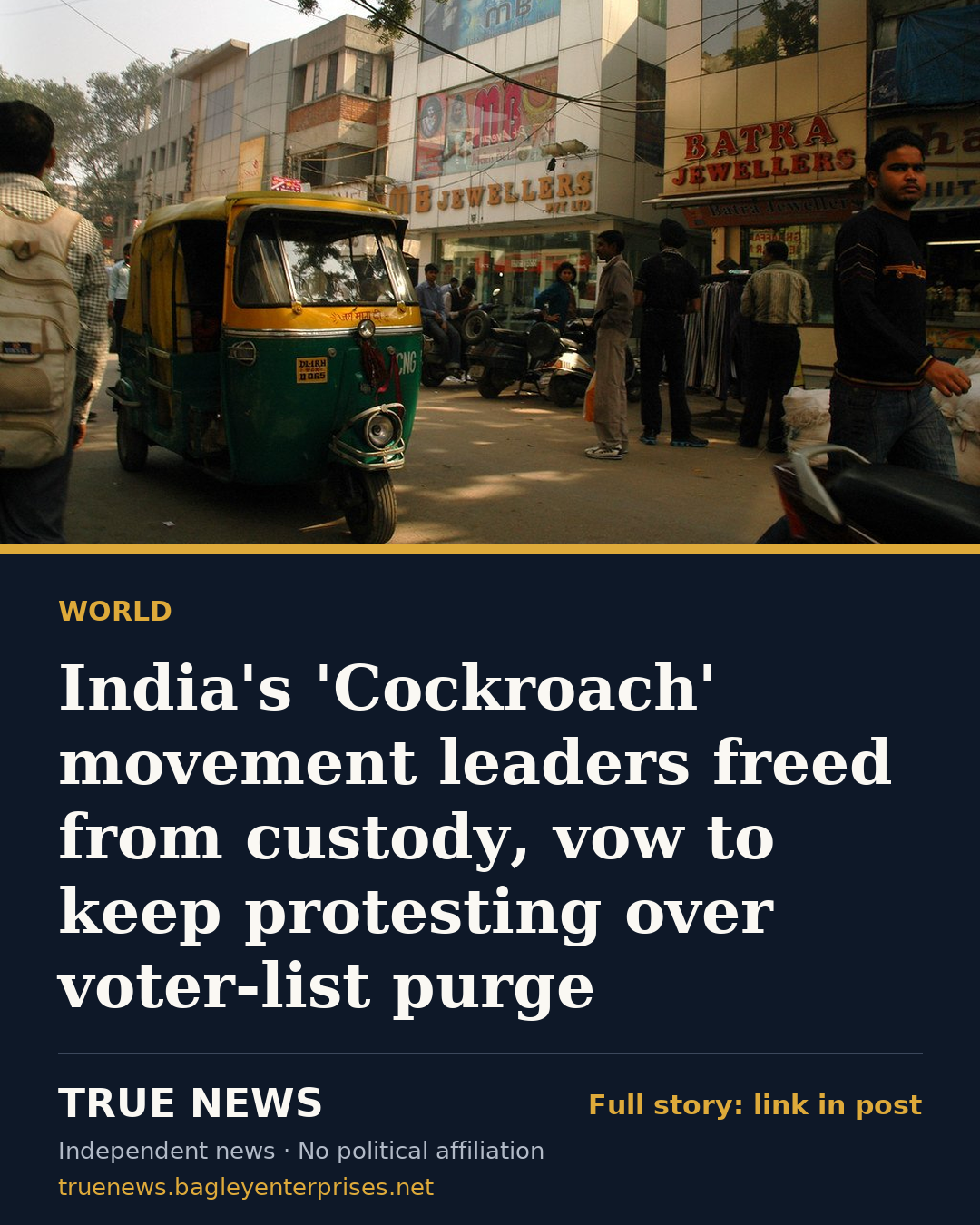 Share card: India's 'Cockroach' movement leaders freed from custody, vow to keep protesting over voter-list purge