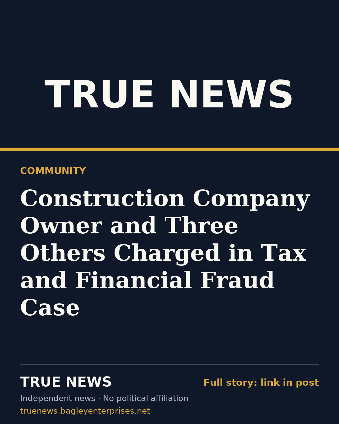Share card: Construction Company Owner and Three Others Charged in Tax and Financial Fraud Case