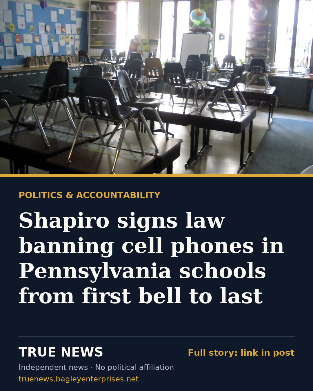 Share card: Shapiro signs law banning cell phones in Pennsylvania schools from first bell to last
