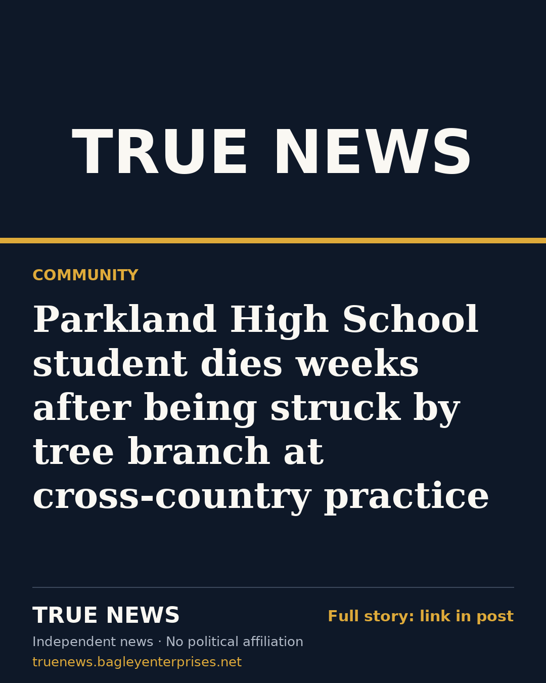 Share card: Parkland High School student dies weeks after being struck by tree branch at cross-country practice