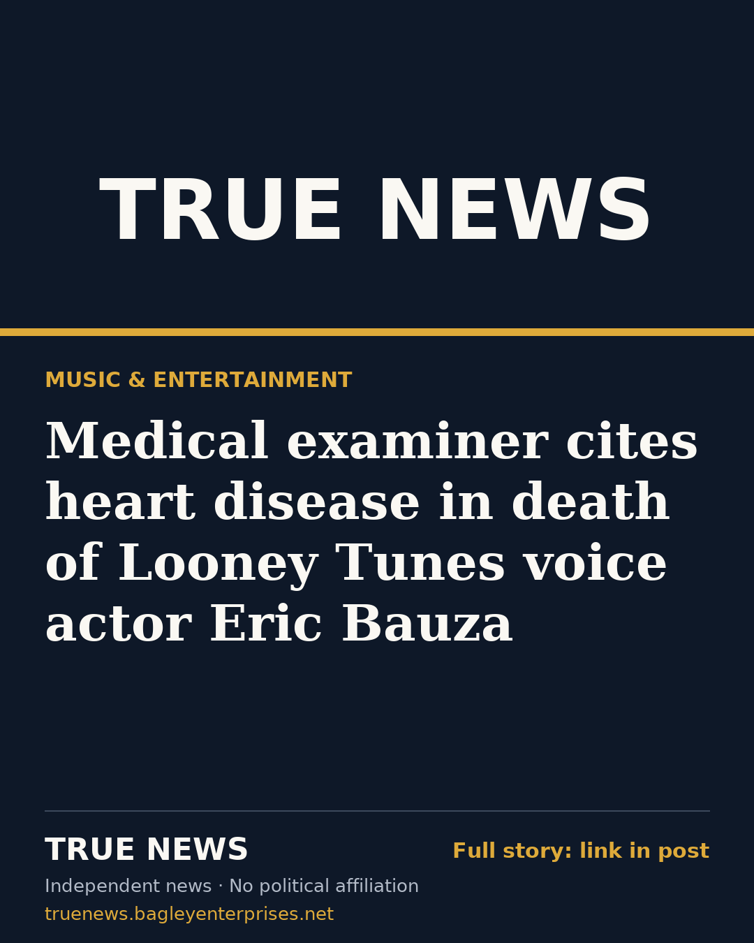 Share card: Medical examiner cites heart disease in death of Looney Tunes voice actor Eric Bauza