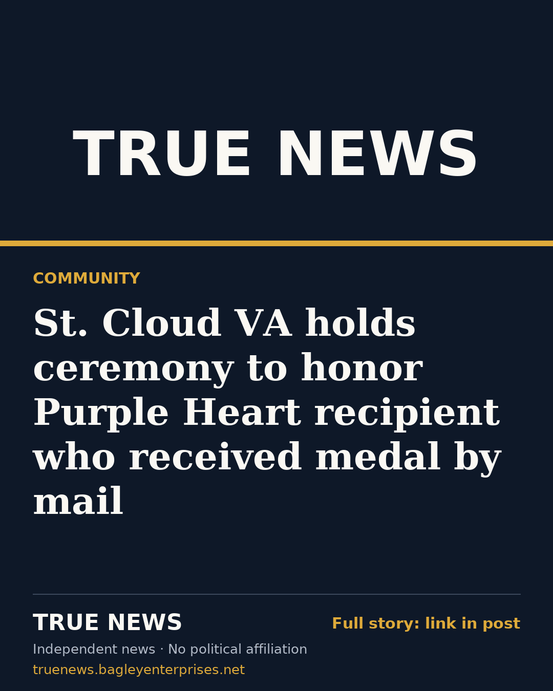 Share card: St. Cloud VA holds ceremony to honor Purple Heart recipient who received medal by mail