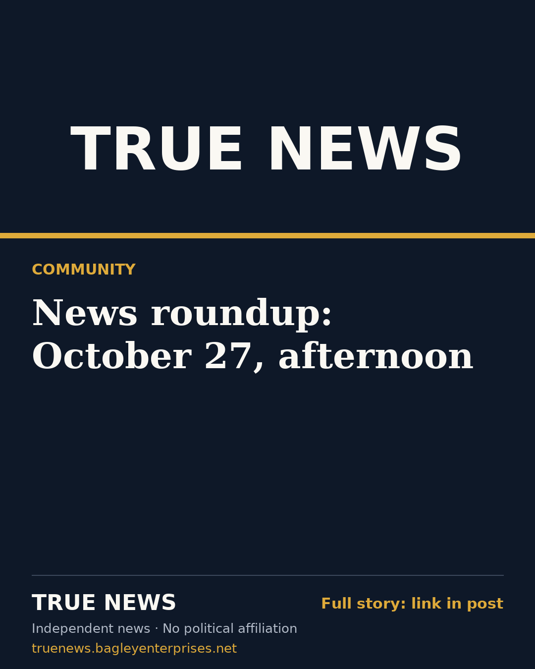 Share card: News roundup: October 27, afternoon