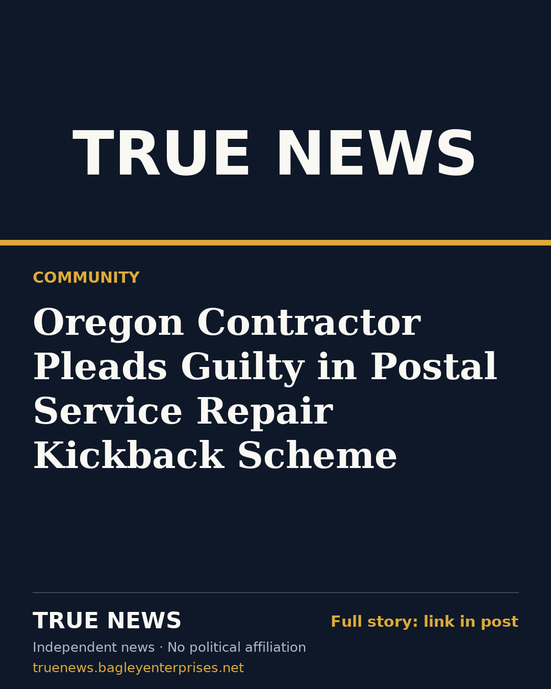Share card: Oregon Contractor Pleads Guilty in Postal Service Repair Kickback Scheme