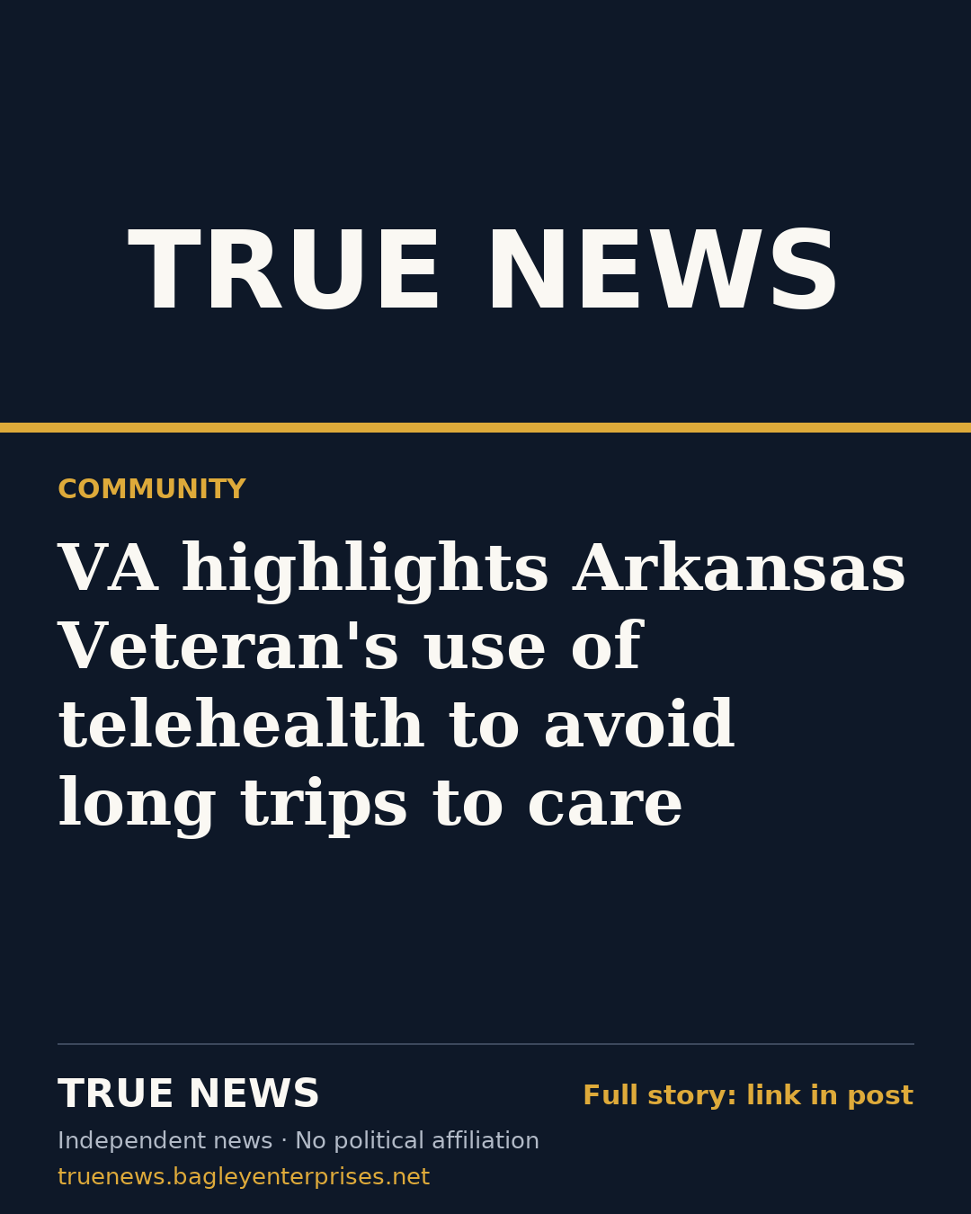Share card: VA highlights Arkansas Veteran's use of telehealth to avoid long trips to care