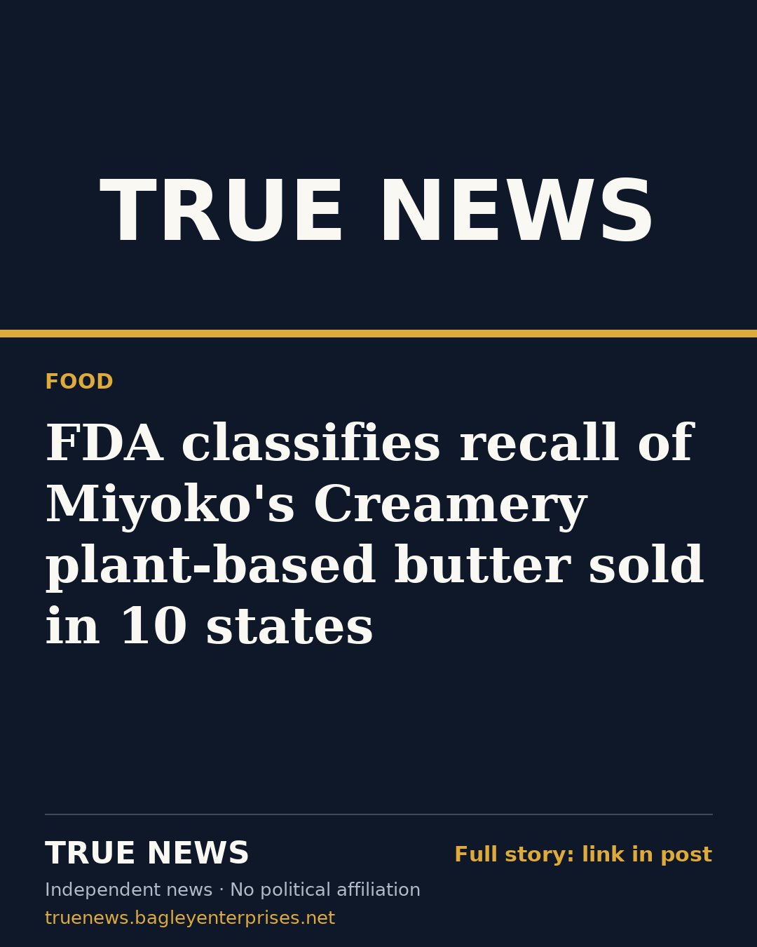 Share card: FDA classifies recall of Miyoko's Creamery plant-based butter sold in 10 states