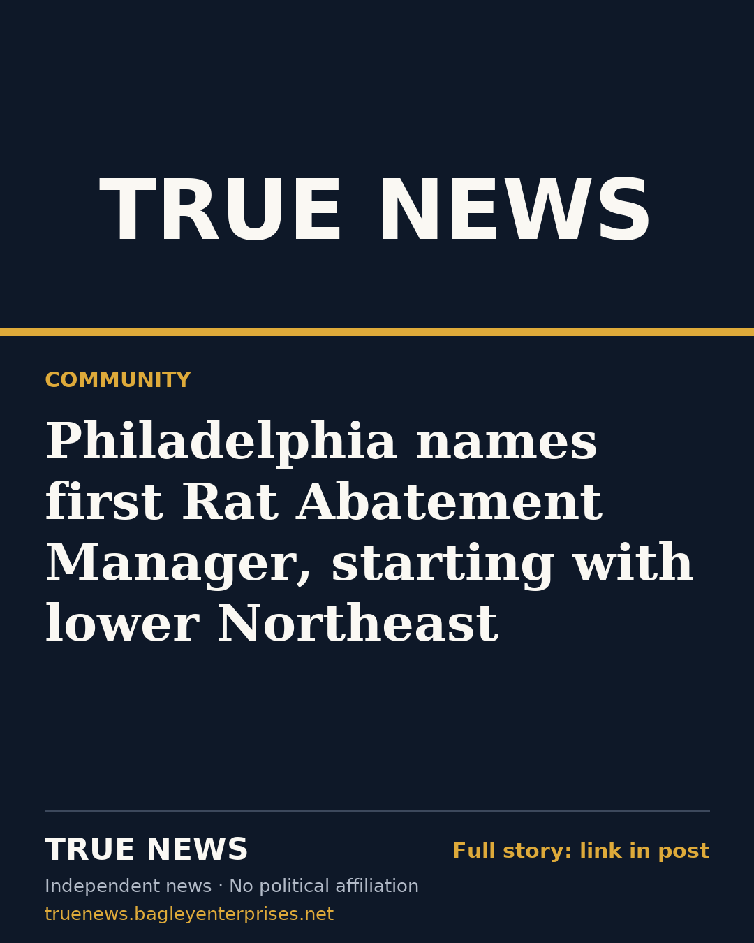 Share card: Philadelphia names first Rat Abatement Manager, starting with lower Northeast