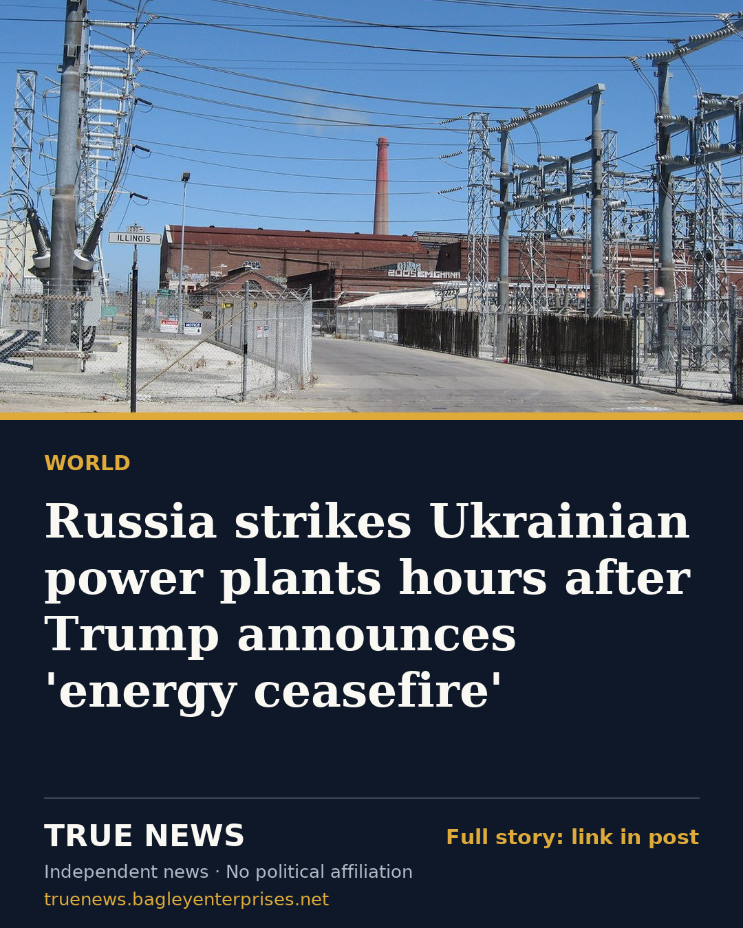 Share card: Russia strikes Ukrainian power plants hours after Trump announces 'energy ceasefire'