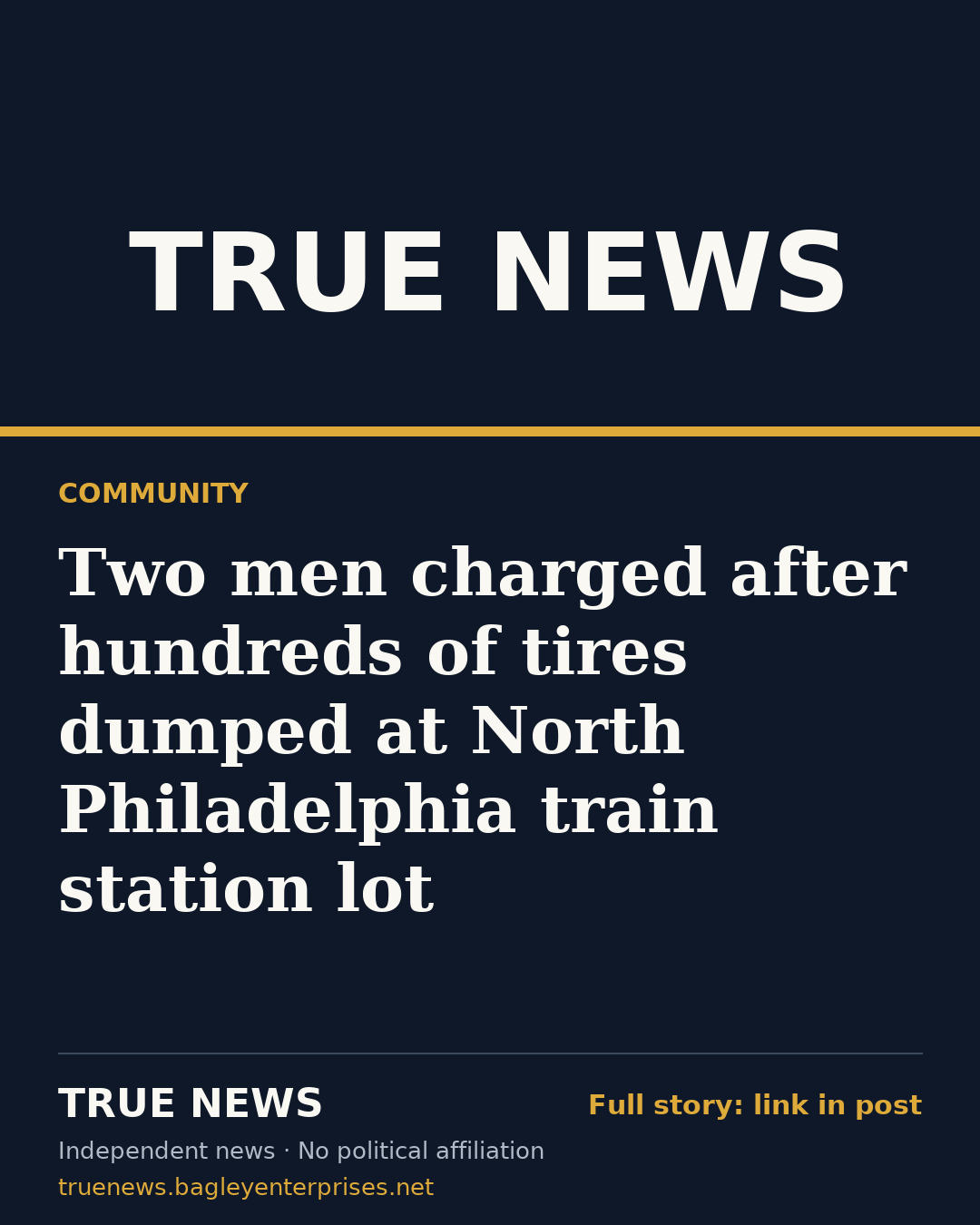 Share card: Two men charged after hundreds of tires dumped at North Philadelphia train station lot
