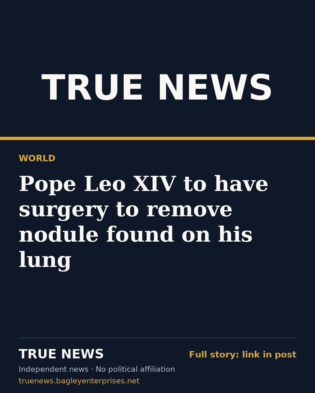 Share card: Pope Leo XIV to have surgery to remove nodule found on his lung