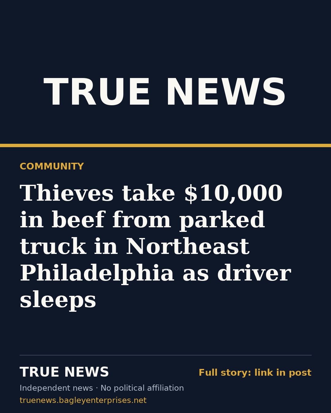 Share card: Thieves take $10,000 in beef from parked truck in Northeast Philadelphia as driver sleeps
