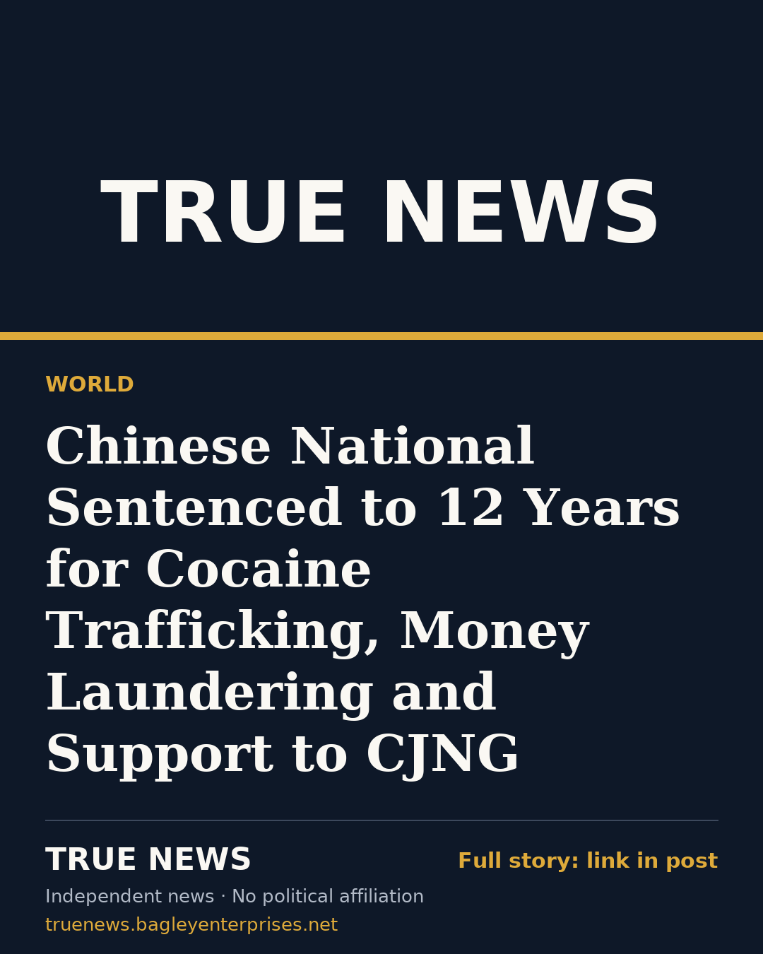 Share card: Chinese National Sentenced to 12 Years for Cocaine Trafficking, Money Laundering and Support to CJNG
