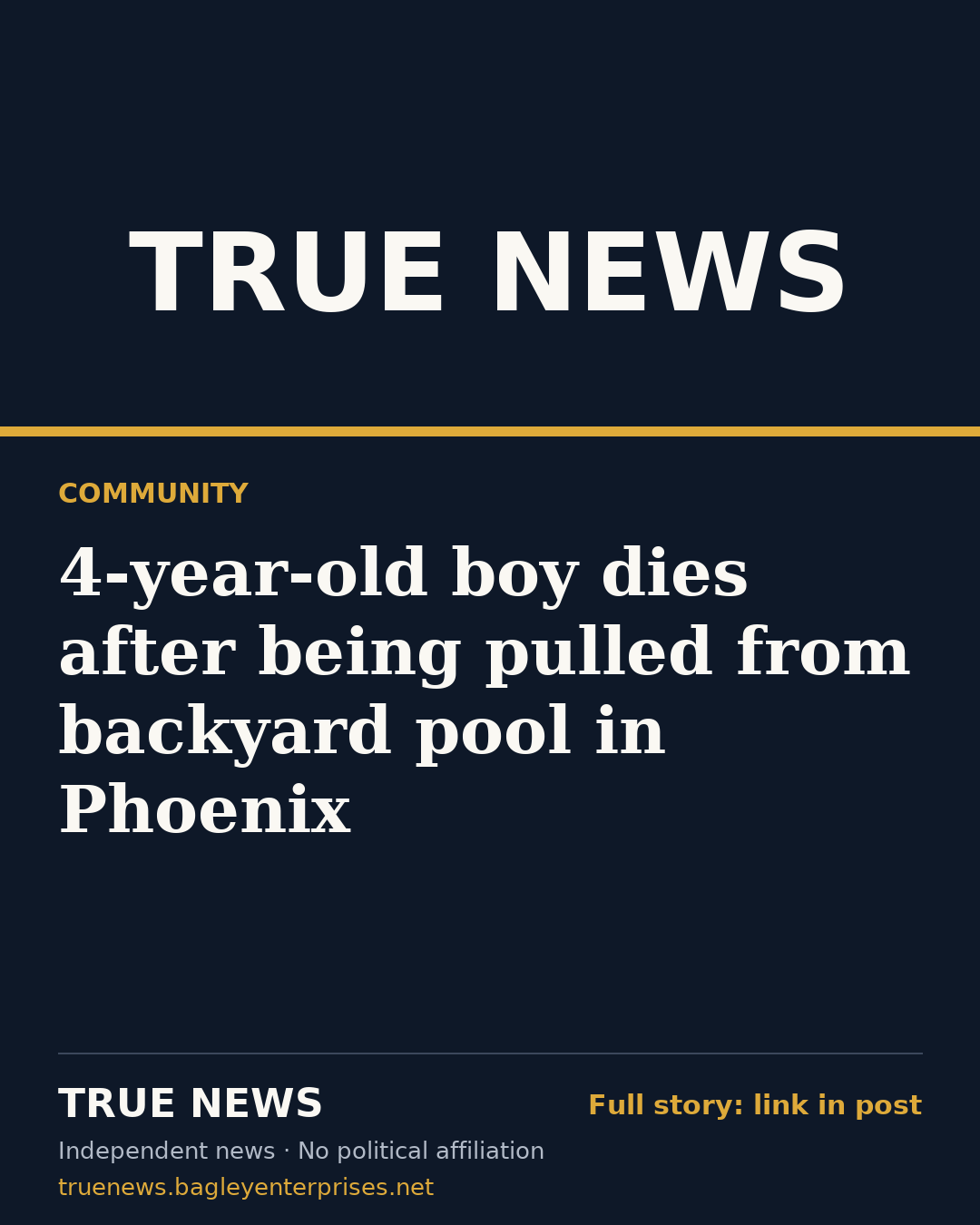 Share card: 4-year-old boy dies after being pulled from backyard pool in Phoenix