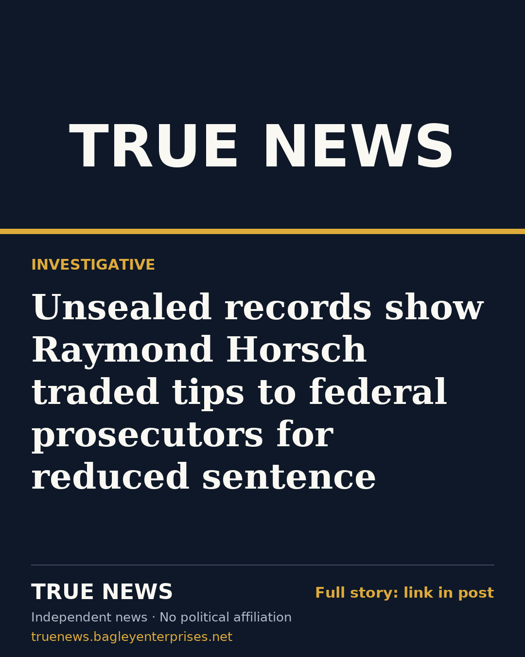 Share card: Unsealed records show Raymond Horsch traded tips to federal prosecutors for reduced sentence