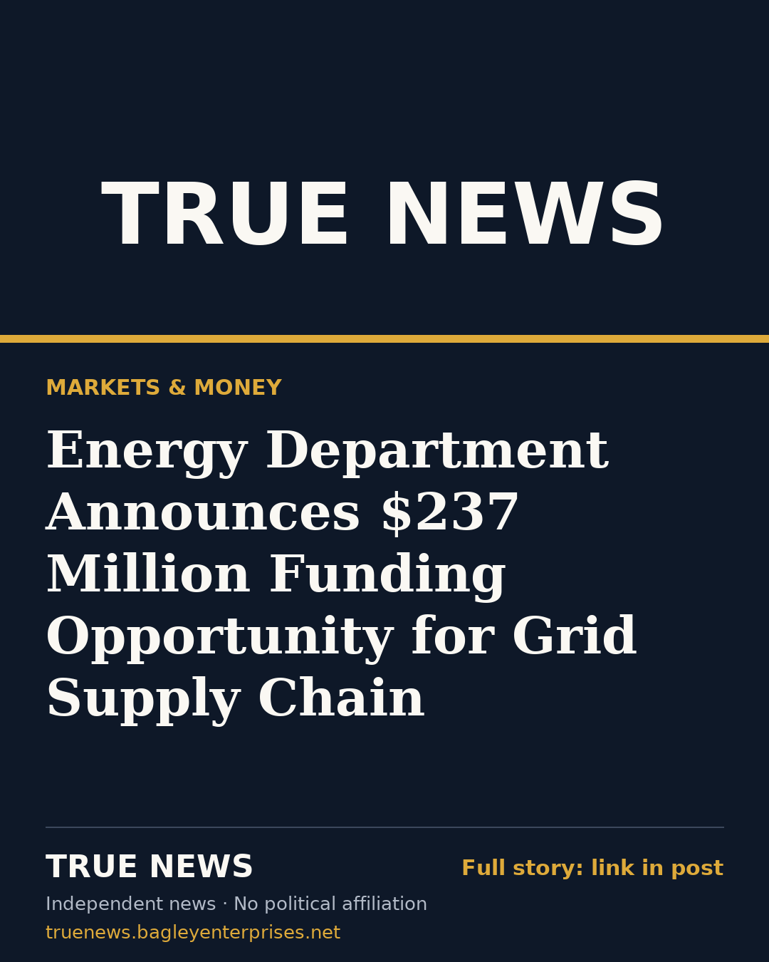 Share card: Energy Department Announces $237 Million Funding Opportunity for Grid Supply Chain