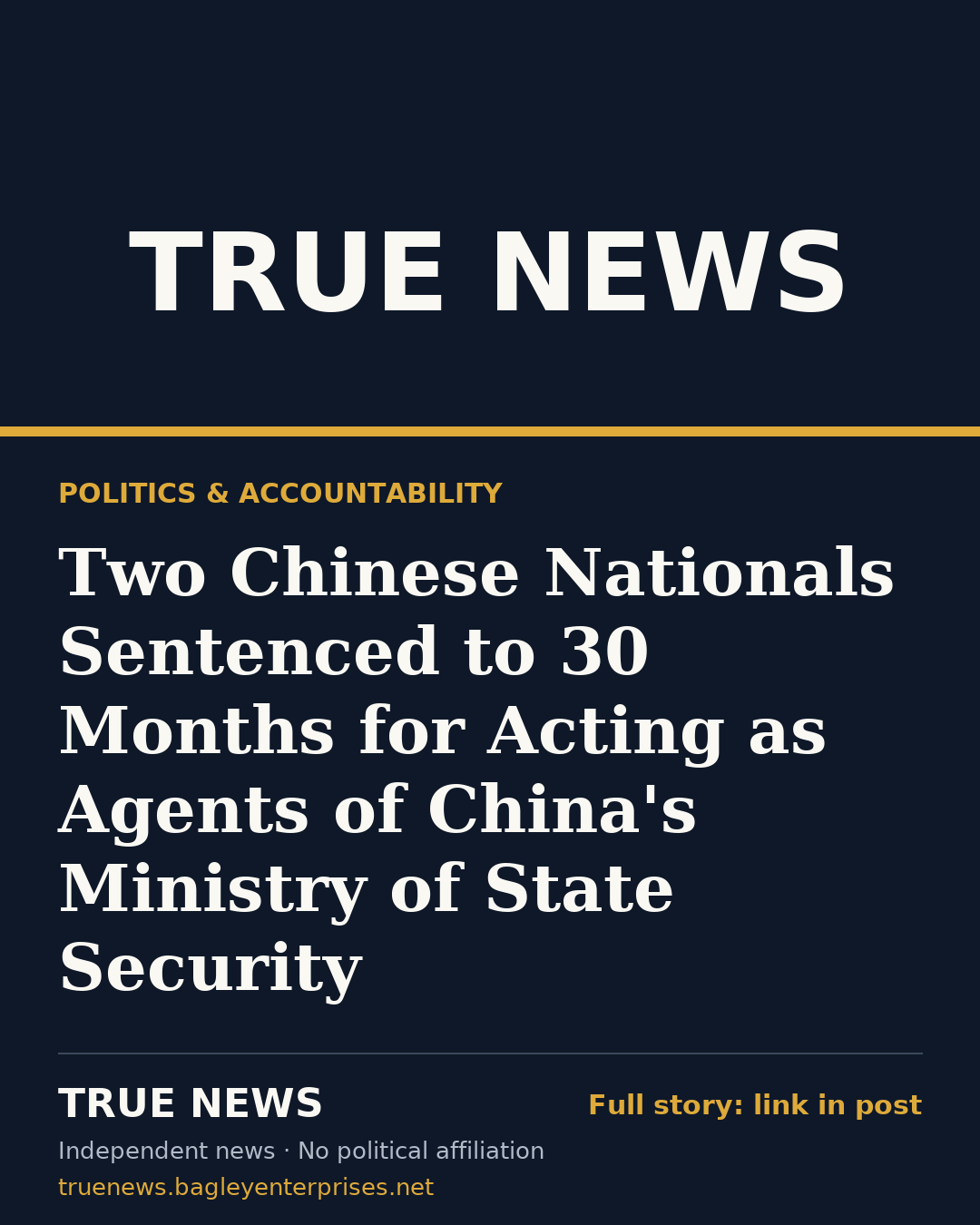 Share card: Two Chinese Nationals Sentenced to 30 Months for Acting as Agents of China's Ministry of State Security