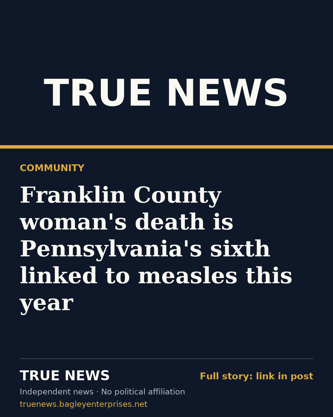 Share card: Franklin County woman's death is Pennsylvania's sixth linked to measles this year