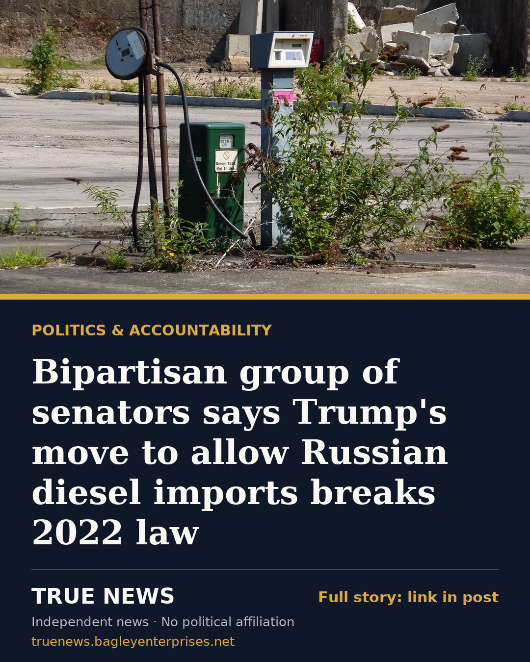 Share card: Bipartisan group of senators says Trump's move to allow Russian diesel imports breaks 2022 law